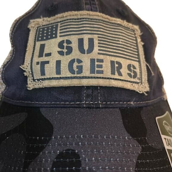 LSU Tigers Camo Mesh Snapback Hat Cap American Flag Patch By OHT Tailgate New - Picture 3 of 7